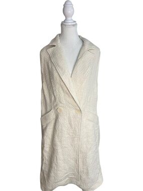 Zara Tweed Long Vest Gilet Waistcoat Ivory